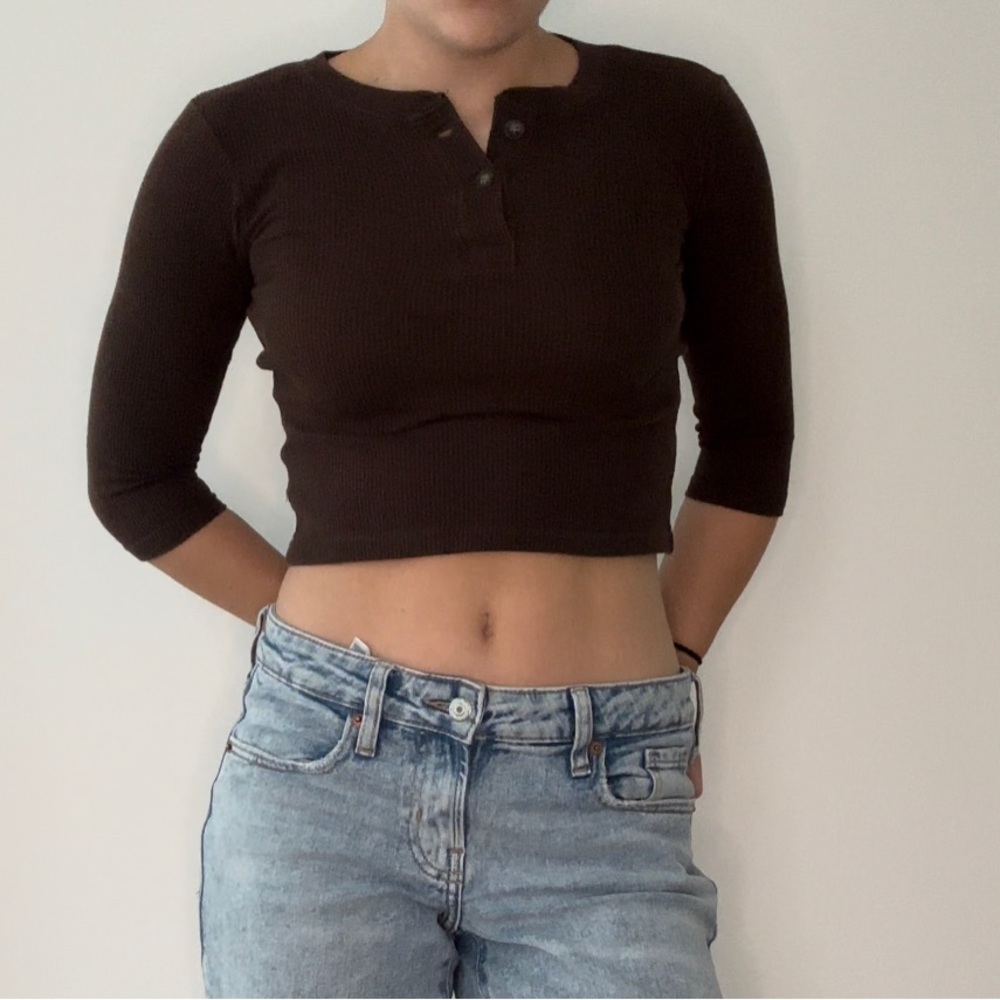 half sleeve waffle brown quarter button Garanimals children’s top